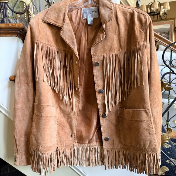 Chico's Jackets & Blazers - Chico’s Leather Fringed Western Jacket.Pockets. 0.see pictures.small marks back